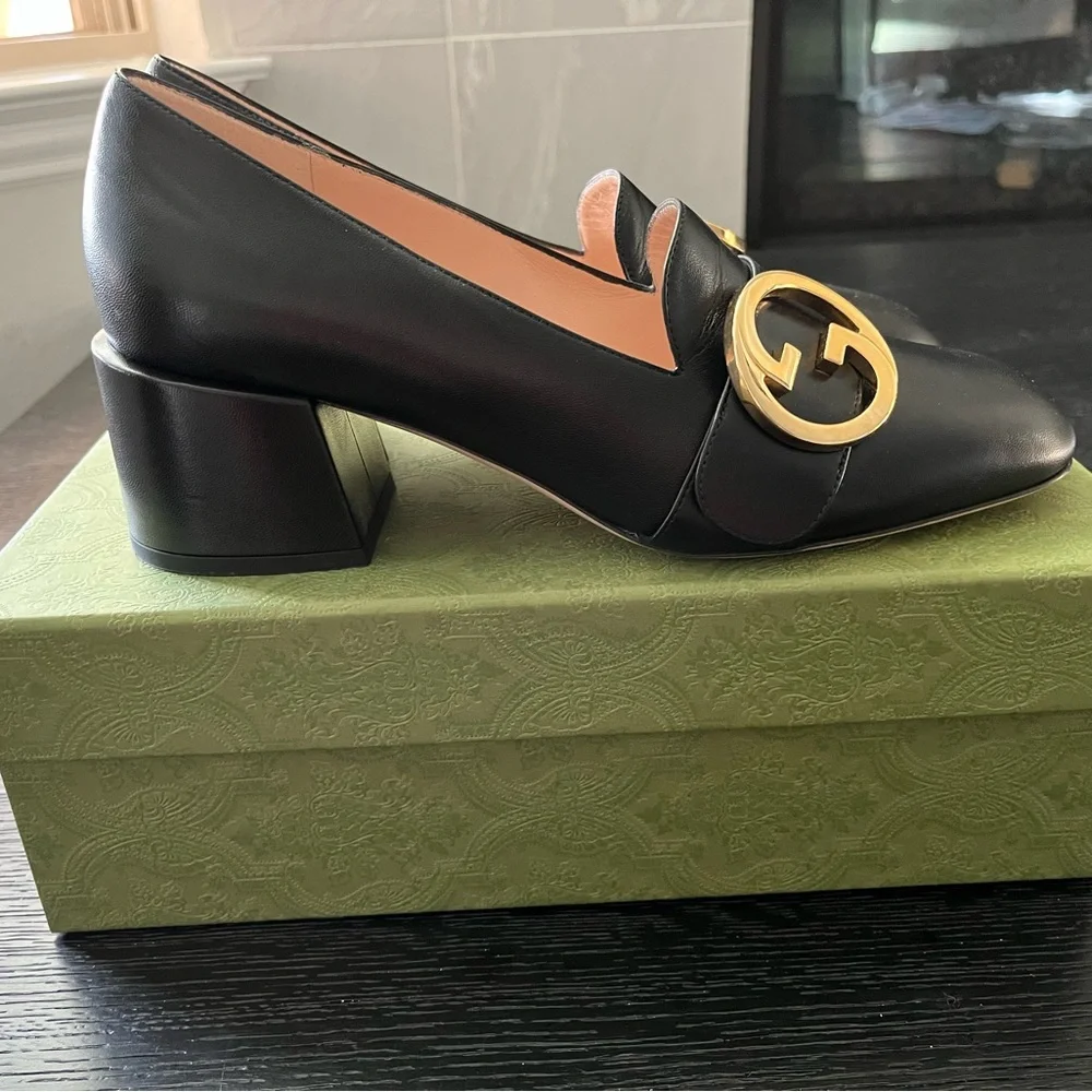 Gucci Woman Leather Malaga Kid Loafer Pump aka the Blonde Mid Heel Pumps - Picture 3 of 14